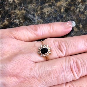 Solid 18k gold sapphire with cubic zirconia ring